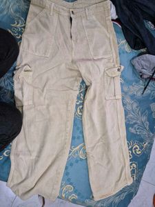 Beige Corduroy Cargo Pants