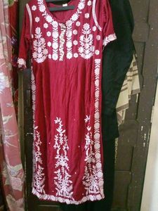 Maroon Embroidered Kurta