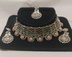 Stone Necklace Set - Peach Colour