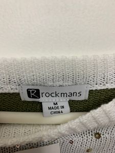 khaki green and white sweater with gold sequins