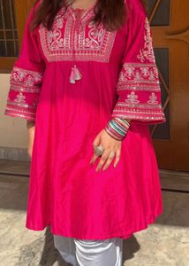 Pink Embroidered Kurti with Dhoti