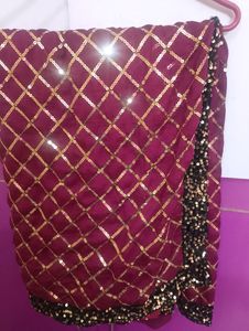 Burgundy Sequin Embellish  Saree