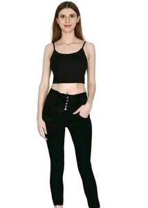 High Waist Women Black Jeans