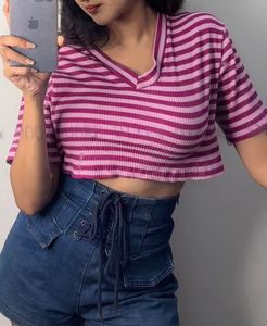 Pink Striped Crop Top
