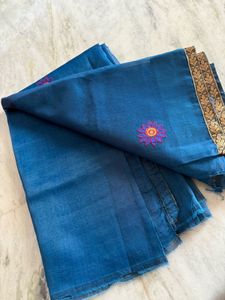 Blue Embroidered Saree With Stitched Blouse