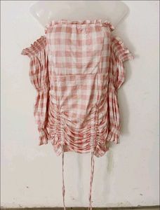 Pink Gingham Off-Shoulder Dress