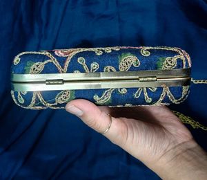 Blue Embroidery Clutch