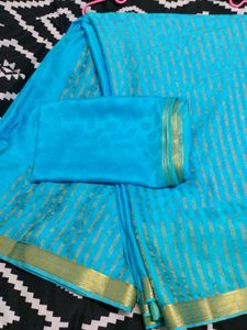 Gold And Blue Saree