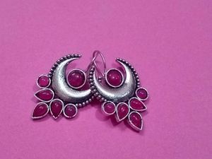 Silver Moon Earrings with Ruby Accents