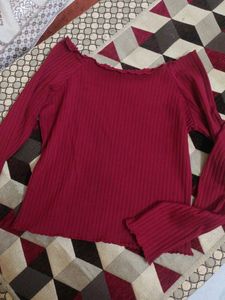 Burgundy Ribbed Long Sleeve Top
