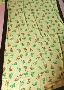 lemon green butterfly print saree