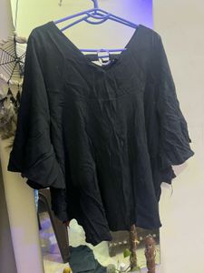 Black V-Neck Flutter Sleeve Top