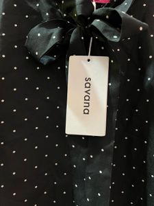 Polka Dot Tie-Neck Blouse