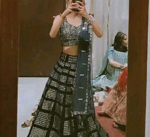 Nevy Blue Velvet Lehenga