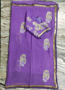 Purple Saree With Beautiful Embroidery