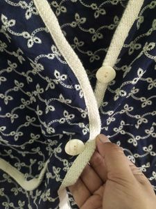Navy Patterned Cropped Cardigan