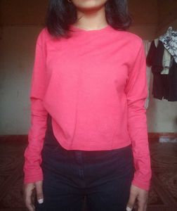 Coral Cropped Long Sleeve Top