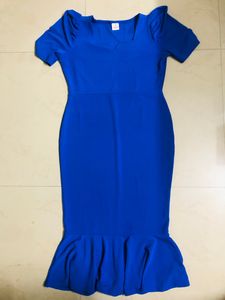 Royal Blue Bodycon Dress With Ruffle