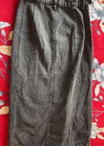 Black Button Denim long Skirt