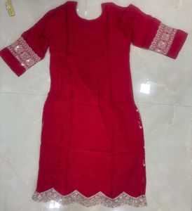 “Festive Red Embroidered Crepe Salwar Suit”