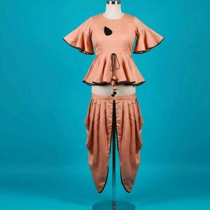 Peach Peplum kurta and Dhoti pant Set