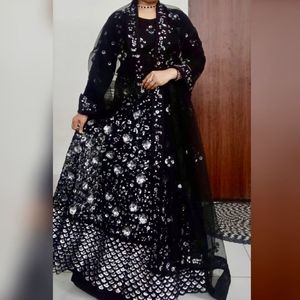 Black+Silver Sequins Lehenga, Choli &amp; Dupatta