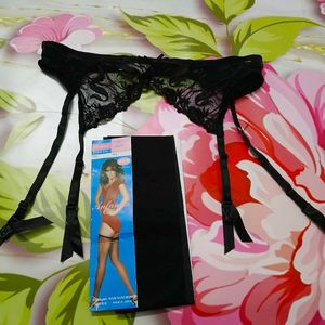 [808]Black Lace Garter Belt and Stockings Set