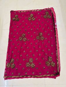 Elegant Burgundy Saree With Copper Work