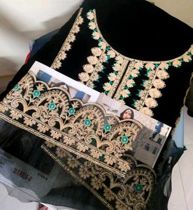 Semi Stitched Pakistani Suit Black Embroidered