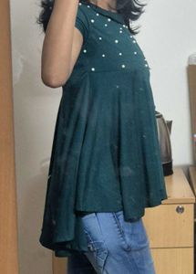 Emerald Pearl-Studded Flare Top