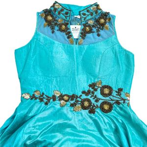 Embroidered Aqua Gown