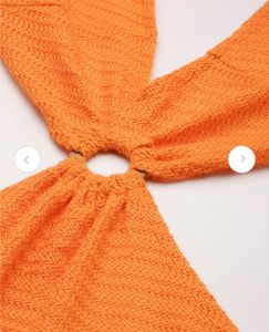 Orange Self-design A-line Dress For Women