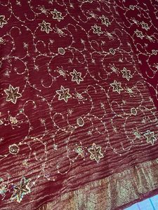 Maroon Gold Embroidered Saree