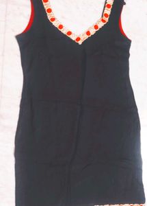 Black Kurti with Gold &amp; Red Trim