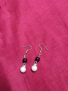 Pearl &amp; Black Bead Dangle Earrings