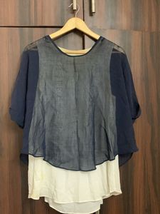 Sheer Navy Blue Button Up Top
