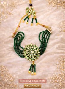 🌸 Green Kundan & Pearl Choker set 🌸