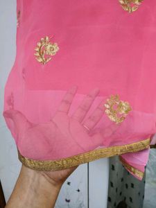 Pink Zari Embroidered Soft Georgette Saree
