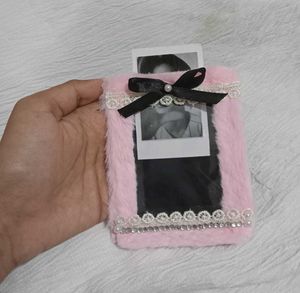 Pink Furry Photo Card Holder Frame