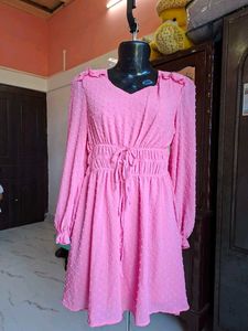 Pink Long Sleeve Mini Dress