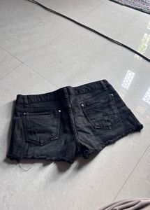 Distressed Black Denim Shorts