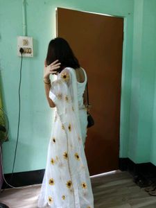 White Floral  Saree  With