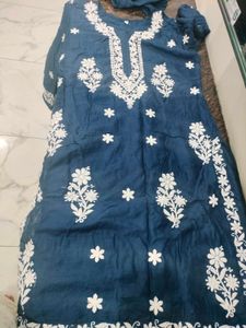 Blue Embroidered Kurti Set