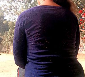 WOMEN&#39;S SELF DESIGN CUT WORK ROYAL BLUE TOP