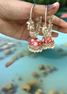 Red Floral Jhumka Earrings