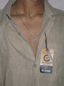 Vintage Olive Green Linen Button-Up Shirt