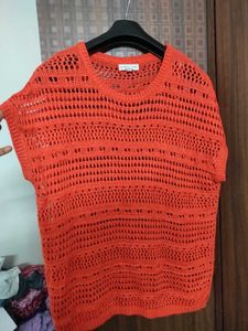 Orange Crochet Top Blouse