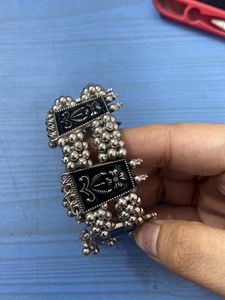 Silver Oxidised Bangle With Black Detailing