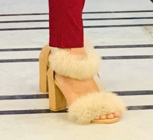 Chic Fur Strap Nude Heels