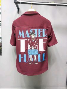 Maroon Knit, Rubber Printed, Shirt (Oversized Fit)